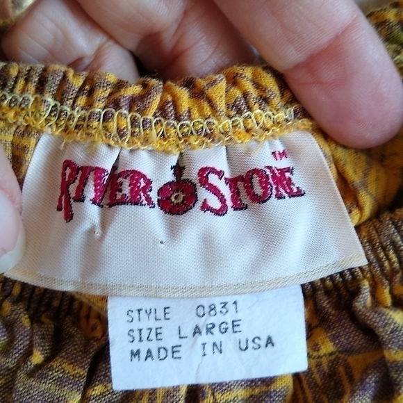 Vintage Ruffle Blouse Tribal Print 100% Cotton Off The Shoulder - Picture 6 of 7